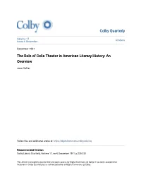 The Role of Celia Thaxter in American Literary History: an Overview