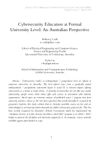 Cybersecurity Education at Formal University Level: an Australian Perspective