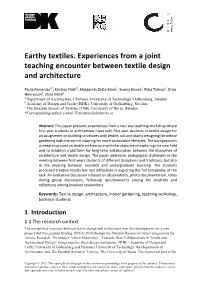 Earthy Textiles. Experiences from a Joint Teaching Encounter Between Textile Design and Architecture