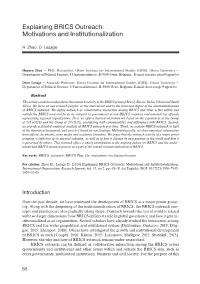 Explaining BRICS Outreach: Motivations and Institutionalization