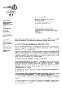 Note Aux Familles Relative a L'affectation Dans Un College Public