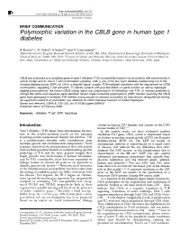 Polymorphic Variation in the CBLB Gene in Human Type 1 Diabetes