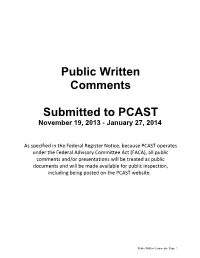 Public Written Comments Submitted to PCAST