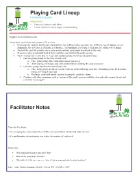 Facilitator Notes Playing Card Lineup
