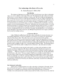 The Authorship of the Book of Proverbs By: Bishop Barrington C
