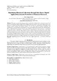 Digitalizing Historical Collections Through Data Bases- Digital Applications Towards Promotion of Historical Research