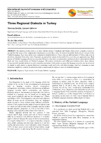 Three Regional Dialects in Turkey