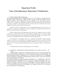 Department Profile Name of the Department: Department of Mathematics