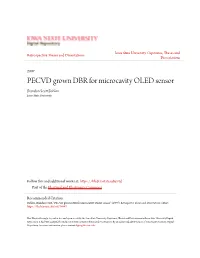 PECVD Grown DBR for Microcavity OLED Sensor Brandon Scott Bohlen Iowa State University