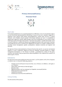 Primary Immunodeficiency Precision Panel Overview Indications