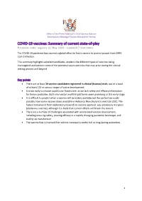 COVID-19 Vaccines: Summary of Current State-Of-Play Prepared Under Urgency 21 May 2020 – Updated 7 September