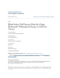 Elliott Sober: Did Darwin Write the Origin Backwards?