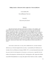 Making Amends: a Restorative Justice Approach to Classroom Behavior
