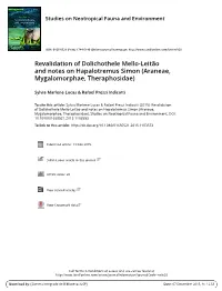 Revalidation of Dolichothele Mello-Leitão and Notes on Hapalotremus Simon (Araneae, Mygalomorphae, Theraphosidae)