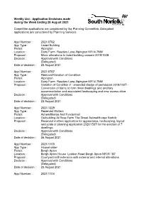 Weekly List of Decisions Made During Week Ending 27 August 2021