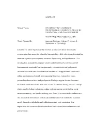 Investigating Limerence: Predictors of Limerence, Measure Validation, and Goal Progress