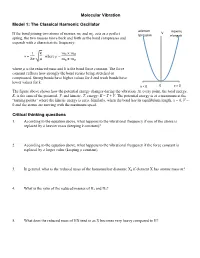 Molecular Vibration Model 1: the Classical Harmonic Oscillator