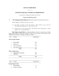 Questions for Oral Answers and Their Replies”