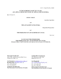 S.C.C. Court File No. 36583 in the SUPREME COURT of CANADA