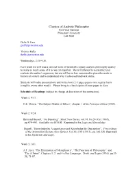 Classics of Analytic Philosophy First Year Seminar Princeton University Fall 2008