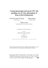 Corpus-Based Approach Meets LFG: the Puzzling Case of Voice Alternations of Kena-Verbs in Indonesian