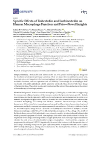 Specific Effects of Trabectedin and Lurbinectedin on Human Macrophage Function and Fate—Novel Insights