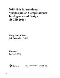 2018 11Th International Symposium on Computational Intelligence and Design (ISCID 2018)
