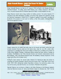 Major Somnath Sharma - India’S First Param Vir Chakra Article Recipient