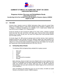Summary of Impact of Hurricane “Dean" on Cdera Participating States