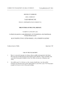 CORRECTED TRANSCRIPT of ORAL EVIDENCE to Be Published As HC 644-I