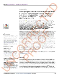 Identifying Thresholds to Classify Moderate-To- Heavy Soil-Transmitted Helminth Intensity Infections for FECPAKG2, Mcmaster, Mini- FLOTAC and Qpcr