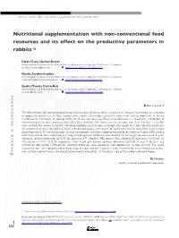 Nutritional Supplementation with Non-Conventional Food Resources and Its Effect on the Productive Parameters in Rabbits *
