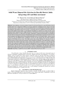 Solid Waste Disposal Site Selection for Bareilly District, India Integrating GIS and Risk Assessment