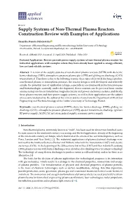 Supply Systems of Non-Thermal Plasma Reactors. Construction Review with Examples of Applications