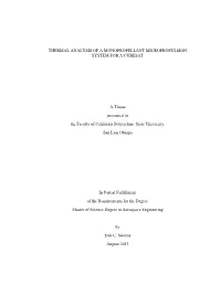 Thermal Analysis of a Monopropellant Micropropulsion System for a Cubesat