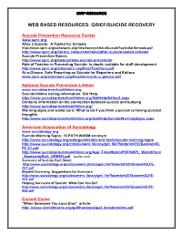 Web Resources for Grief/Suicide Recovery