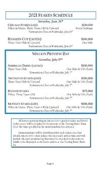 2021 Stakes Schedule