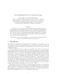 An Institutional View on Categorical Logic