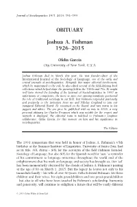 Joshua A. Fishman 1926–2015