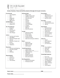 Please Check All the Symptoms That Apply for the Past 3-6 Months. Patient Name