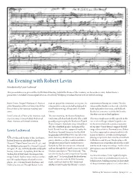 An Evening with Robert Levin Introduction by Lewis Lockwood