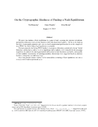 On the Cryptographic Hardness of Finding a Nash Equilibrium