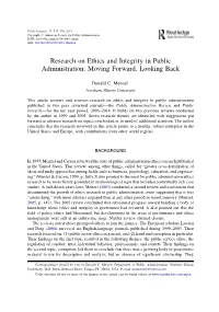 Research on Ethics and Integrity in Public Administration: Moving Forward, Looking Back