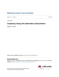 Competency Testing: the Hidden Risk of School Reform