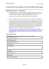 Proposal for Assessment of New Health Technologies