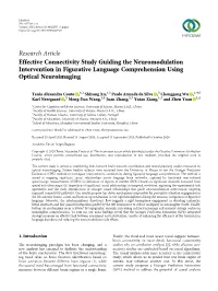 Research Article Effective Connectivity Study Guiding the Neuromodulation Intervention in Figurative Language Comprehension Using Optical Neuroimaging