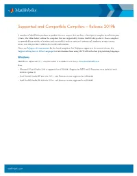 Supported and Compatible Compilers – Release 2019B