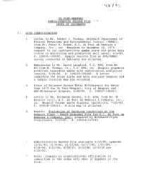 1. Letter to Mr. Robert J. Touhey, Delaware Department of Natural Resources and Environmental Control (DNREC), from Mr. Peter E