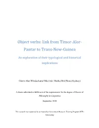 Object Verbs: Link from Timor-Alor- Pantar to Trans-New-Guinea