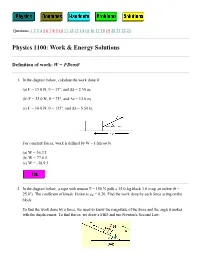 Physics 1100: Work & Energy Solutions